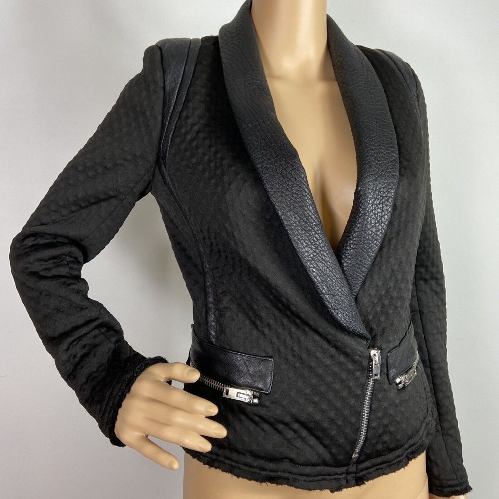 IRO Ashby Textured Leather Trim Jacket Sz 40 Biker Blazer Moto‎ Black